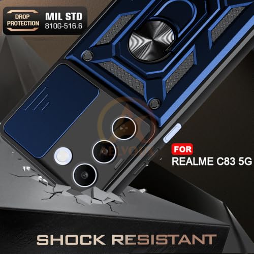 Image of Armor Bumper Back Cover Case for Realme C83 5G | Rotating Camera Cover, Ring Holder & Kickstand | Heavy Duty & 360 Degree Protection Realme C83 5G Back Cover (Blue)