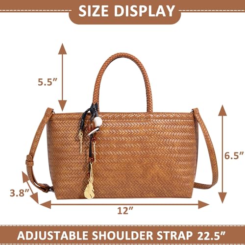 Bolso Tote tejido para mujer, mochila de cuero, bandolera miniatura 4