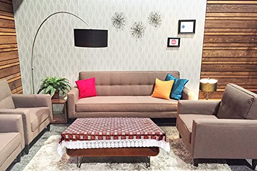 Image of The Furnishing Tree Waterproof PVC Rectangle Shaped 2 Seater Table Cover WxL 45x70 inches Basketweave Pattern Multicolor with White Border lace