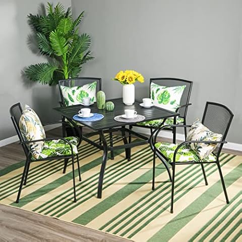 PHI VILLA Patio Dining Set for 4, 5 PCS Outdoor Dining Sets-1 Square Dining Table & 4 Patio Dining Chairs,Metal Patio Furniture for Outdoor Kitchen Lawn and Garden Cover