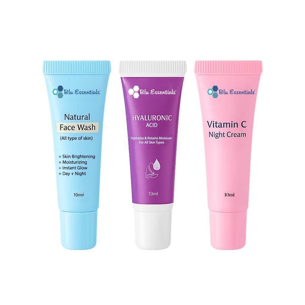 Blu Essentials Miniature Korean Glass Trial Kit | Includes Face Wash, Night Cream & Hyaluronic Acid Serum | Mini Skincare For Travel | Women & Men | For All Skin Types-image-26