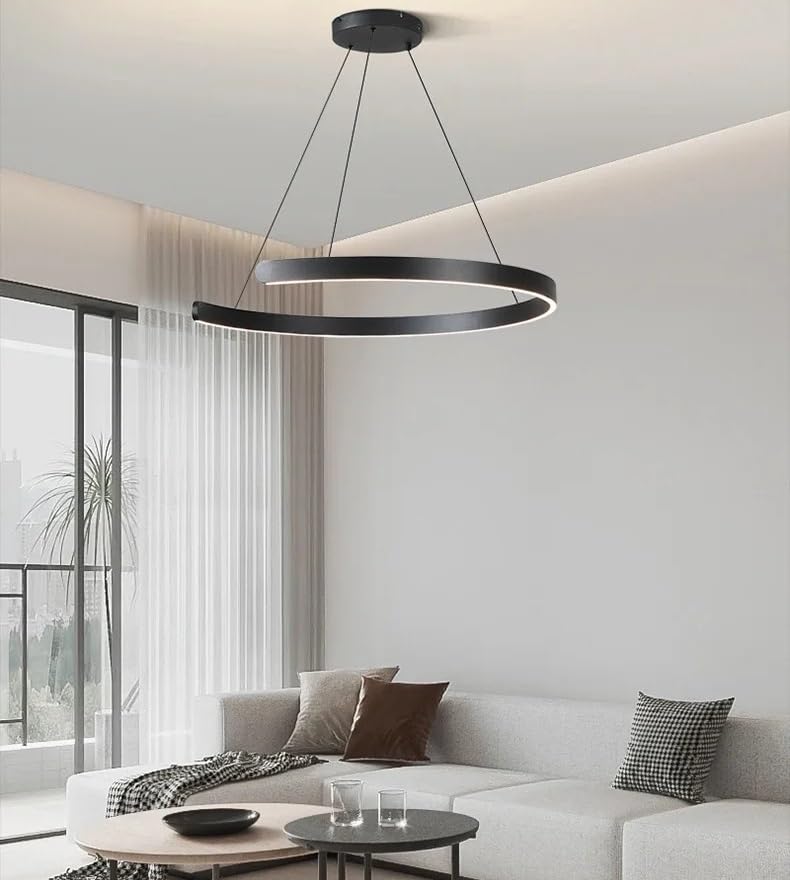Luminaire suspendu minimaliste demi-cercle noir D40cm au design haut de gamme épuré