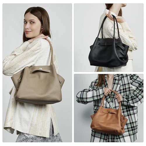 Grain Leather Tote Bags for Women, Spacious Work Tote with Magnetic Closure and Zippered Pocket, Minimalist Office Bags4