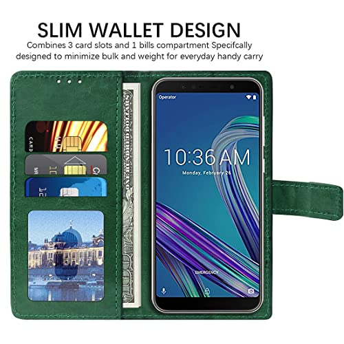 Image of Flip Cover Compatible with Asus Zenfone Max Pro M1 | Premium Leather Finish | Inbuilt Pockets & Stand | Flip Cover Back Case for Asus Zenfone Max Pro M1 (Green)