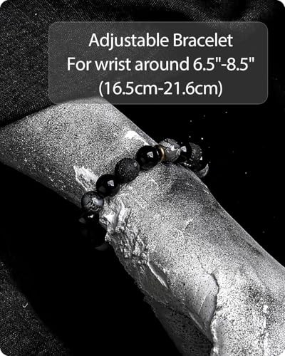 Pulsera de obsidiana negra para hombre 10mm ajustable miniatura 6