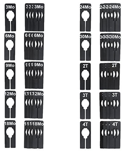 NAHANCO QSDBWKIT6, Black Rectangular Clothing Size Dividers with White Print for Baby/Kids, 3MOS – 4T, Kit of 50 (10 Sizes of 5 Each)