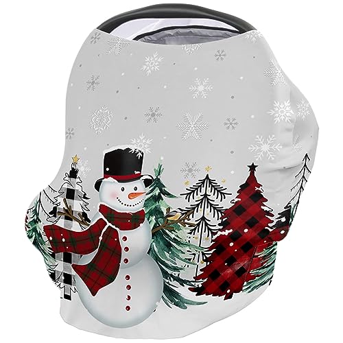 Nursing Cover for Breastfeeding Scarf, Christmas Snowman Xmas Tree Snowflake Grey Baby Car Covers Super Soft Multi Use for Canopy Shopping Cart Cover Blanket Stroller Cover