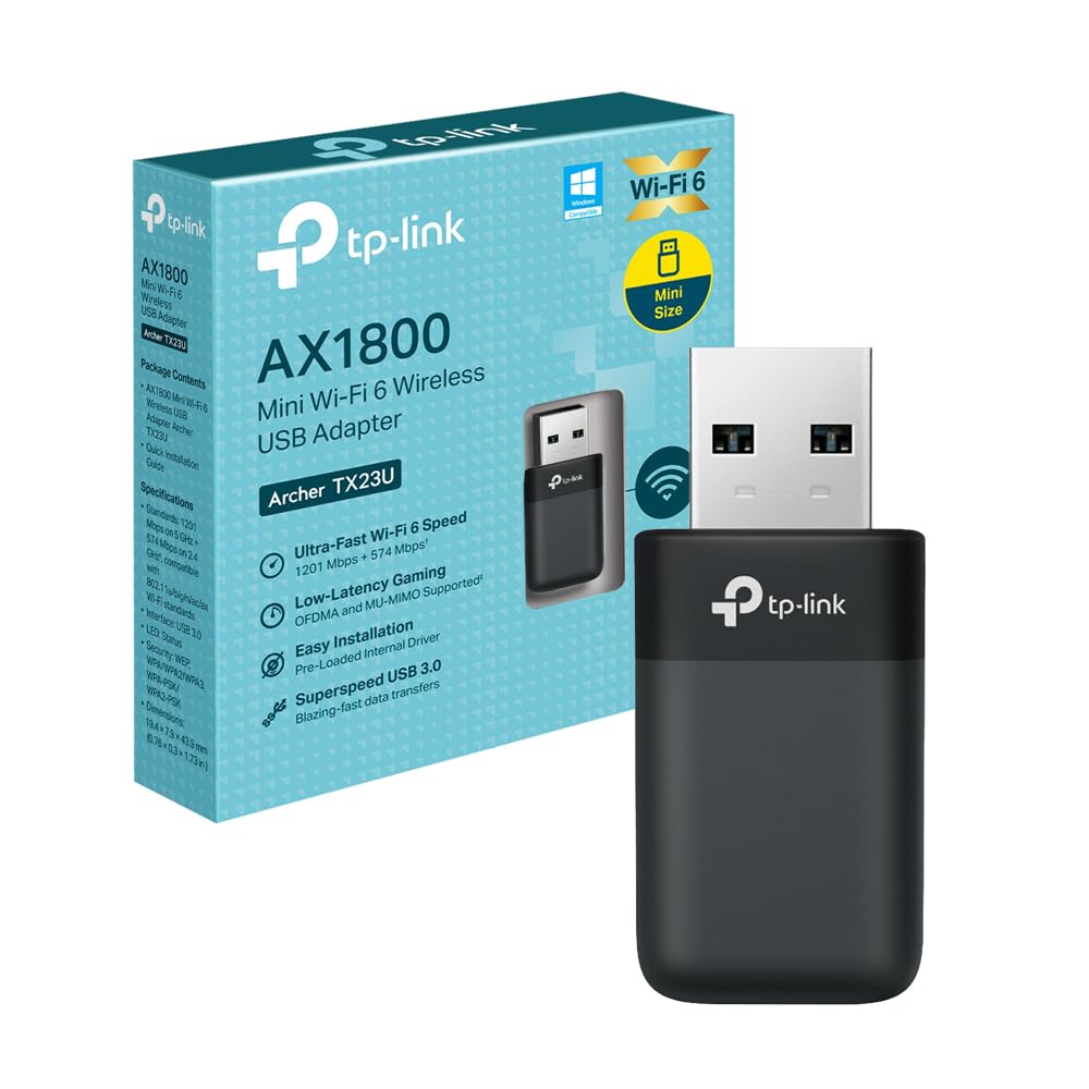 TP-Link Archer TX23U WiFi 6 AX1800Mbps, Adattatore USB Nano Scheda di Rete, Wireless Dual Band, Driver Interno Preinstallato, USB 3.0, MU-MIMO, WPA3, OFDMA, Windows 11/10