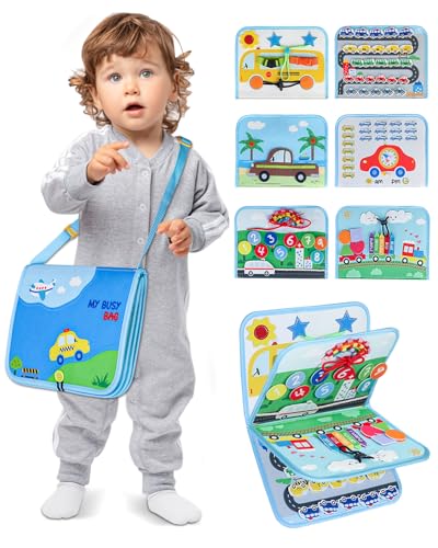 Primo Lines Busy Board Montessori Toys for 1 2 3 4 Year Old Boy,Busy Book Educational Activities for Learning Fine Motor Skills,Travel Toys for Airplane Car