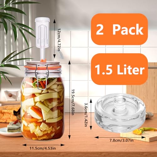 Pickling Fermentation Kit - 1.5 Liter Glass Jar with Weights and Airlocks for Large Pickle Jar Sauerkraut Fermentation
| Large Jar Fermentation Kit - 1.5 Liter Pickling System with Airlocks and Weights for Home Sauerkraut Making
| Fermenting Kit - 1