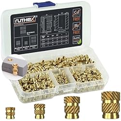 ruthex Threaded Inserts #2-56 + #4-40 + #8-32 + #10-24 Assortment Box - 70 + 100 + 50 + 50 Pieces - Brass Heat Set Insert for Plastic - Inches UNC knurled Nuts - by Heat into 3D Printing Components