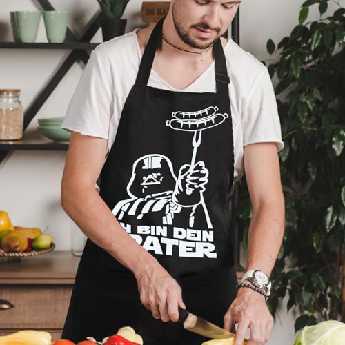 MOKIDO Star Wars Schürze, 95cm Große Männer Schürze mit 2 Taschen, Lustige Neuheit Kochen Grillen BBQ Schürzen, Grillschürze für Männer, Wasserdicht Küchenschürze für Kochen Backen Grillen