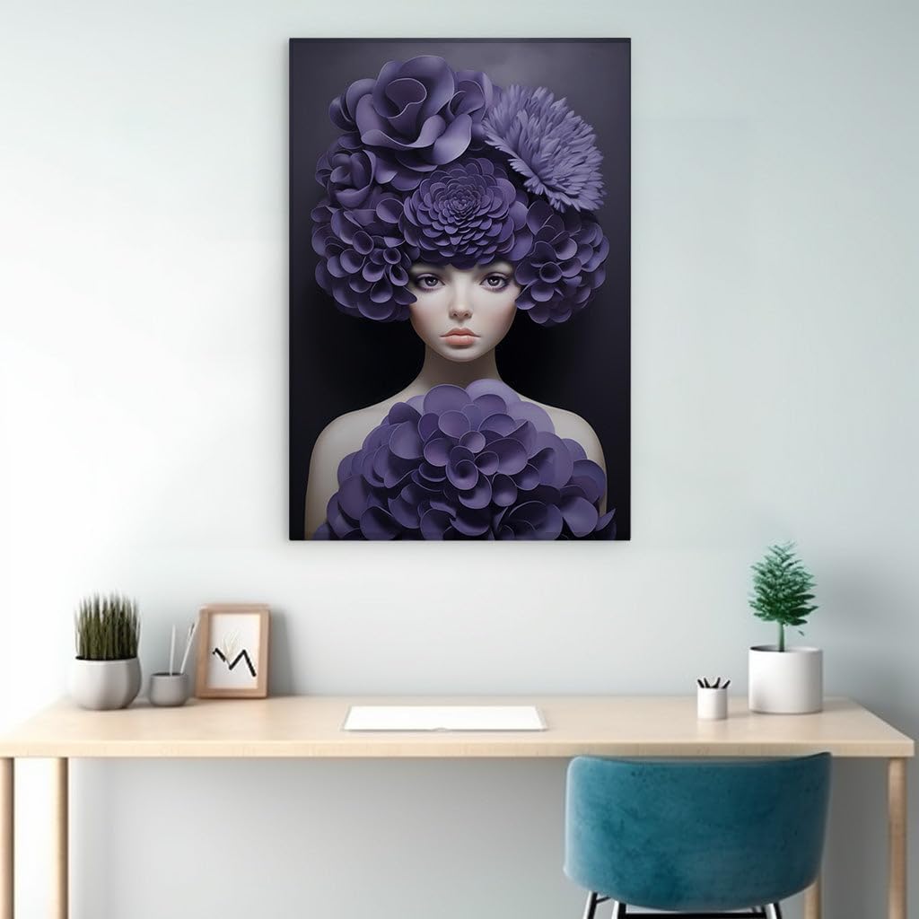 Canvas for Living room. Whispers of Purple Mystery: A Surreal Vision of Floral Grandeur, 27 x 18 inch Canvas Wall Art - Ready to Hang