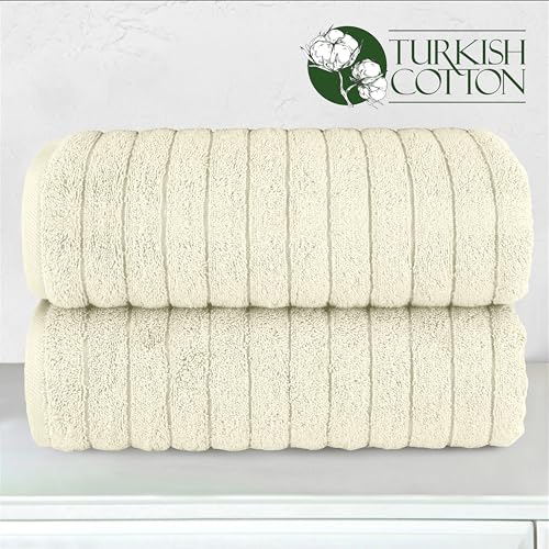 Image of Elegant Comfort 100% Turkish Cotton Corduroy Ribbed Luxury Soft 2 Pack Bath Towels 27 x 54 Inch - Ultra Plush, Absorbent, Quick Dry, Hotel Spa Quality Towels for Bathroom Essentials, Ivory