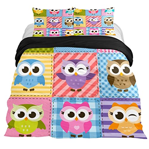 Duvet Covers Set King Colorful Funny Owls Friends - Soft And Breathable Microfiber Comforter Bedding Set With Zipper Closure For Kids Women Men, 1 Duvet Cover 2 Pillowcase #TOP26