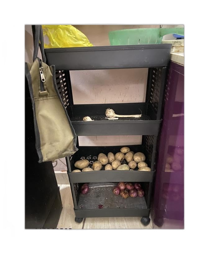 4 Layer Multi-Purpose Kitchen Storage Basket Rack|Vegetable Basket For Kitchen (BLACK, Tiered Shelf)|design - 26 Fruit & Vegetable Racks GAJSHREE 658-image-26