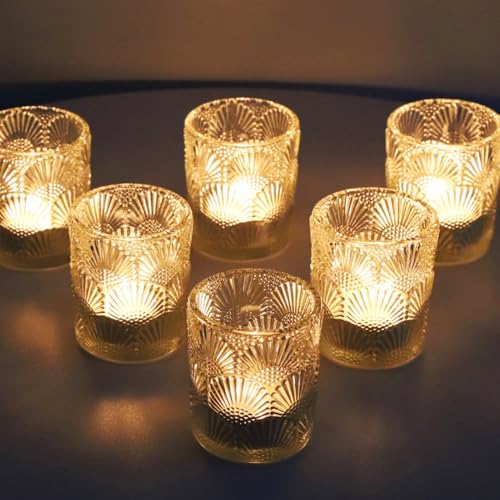 Vohocandle Ginkgo Biloba Photophore en verre avec 12 photophores transparents vintage comme décoration de pièce, bougies chauffe-plat en verre comme...