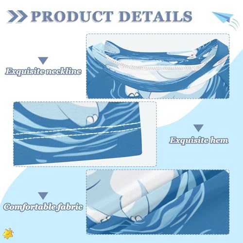 Boys Short Sleeve T-Shirts Hippo Blue Cartoon Animal Rashguard Kids Swim Shirts Sun UPF 50+3