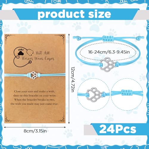Vet Tech Week Gifts Paw Print Bracelets Bulk Veterinary Appreciation Gift Teal Adjustable Paw Print Bracelets with Thank You Cards Cat Dog Pet Party Favor for Animal Lover Vet Techs3