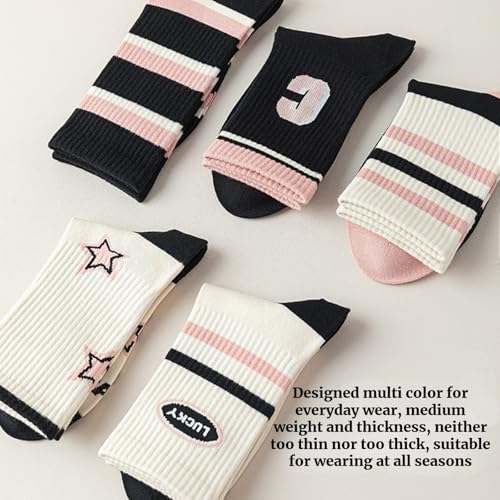 Womens Cute Crew Socks Casual Athletic Aesthetic Socks Neutral Cotton Socks 3-6 Pairs 7