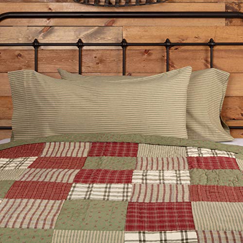 VHC Brands Farmhouse Khaki Tan Striped Cotton Prairie Winds Bedding Ticking Stripe King Pillow Case Set of 2
