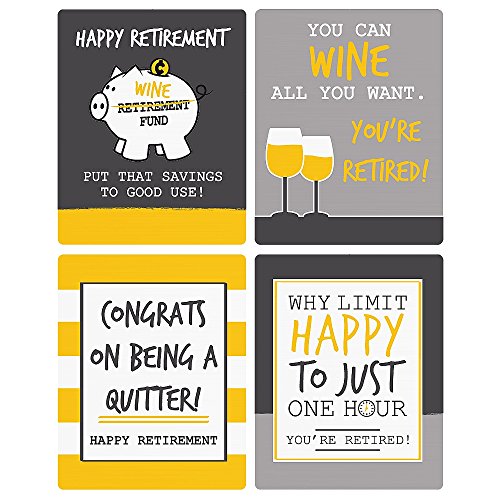 Retirement Party - Gifts For Women And Men - Wine Bottle Label Stickers - Set Of 4 #TOP5