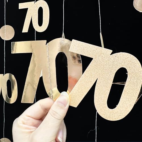 Image of Champagne Gold 70th Birthday Decorations Number 70 Circle Dot Star Garland Metallic Streamer Banner for Women Mens Cheers to 70 Years Old Birthday Happy 70th Anniversary Vintage 1955 Party Supplies