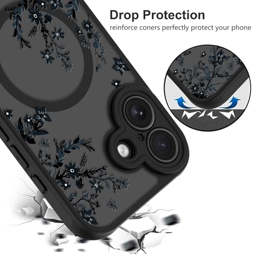 Image of KANGHAR Case for iPhone 16 Plus Florals Pattern | [Compatible with Magsafe] Cute Flower Branch Protective Magnetic Case for Girls Women Men