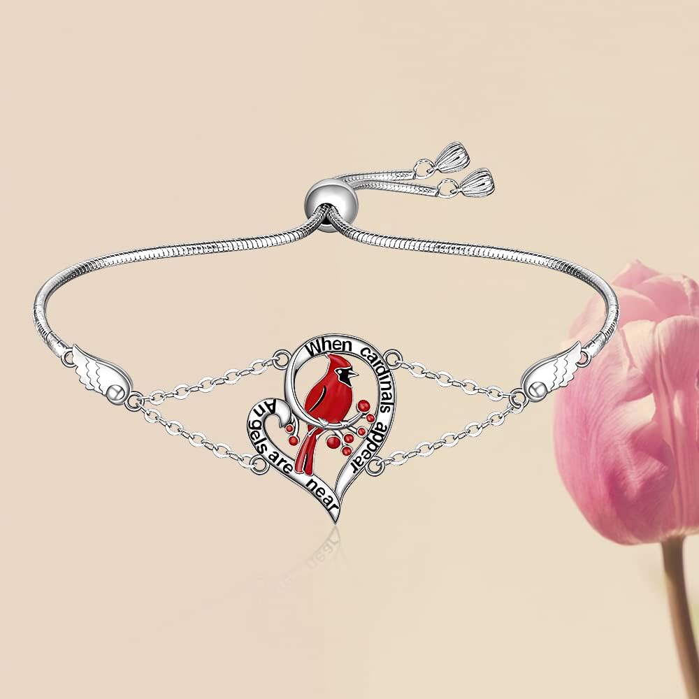 Fenthring Red Cardinal Bracelet for Women Sterling Silver Heart Cardinal Gifts for Women Appear When Angels are Near Memorial Sympathy Jewelry Charms Mothers Day - Image 9