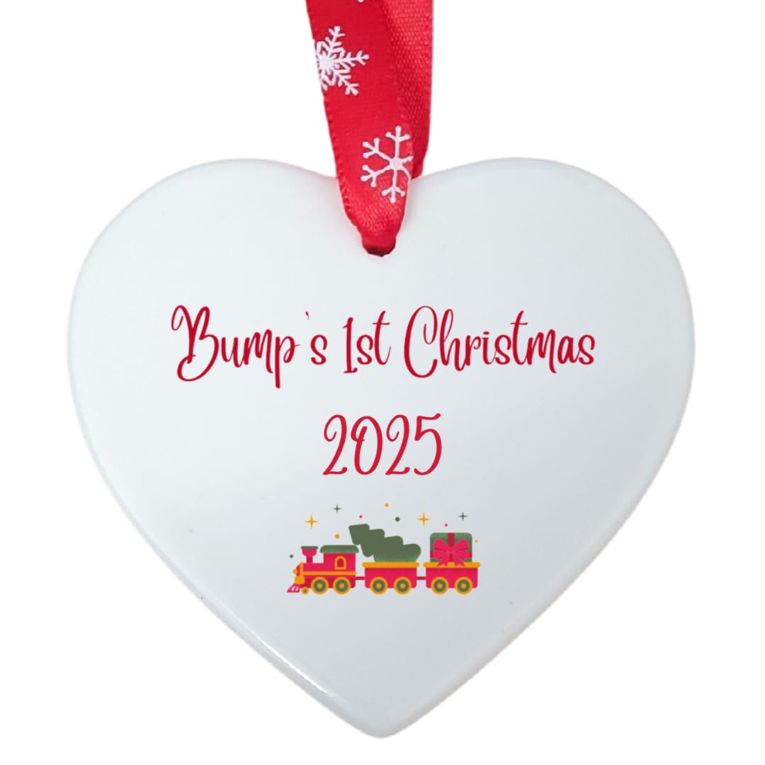 Second Ave Gift Company White,Red Second Ave Bump's First Christmas White Ceramic Hanging Heart Christmas Xmas Tree Decoration Bauble