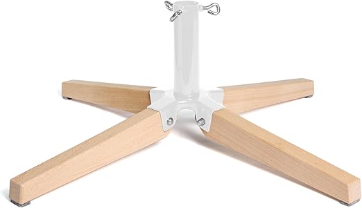Foldable Christmas Tree Stand for 8ft Artificial Trees, Heavy-duty Metal and Beech Wood Base with Deep Threads, Stable Fit for up to 1.25 in Pole Diameter, Xmas Tree Decoration (White)