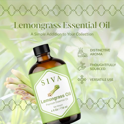 Image of Siva Lemongrass Essential Oil 4 Fl Oz - for Diffuser, Skin & Hair Care - Ideal for Massage & DIY Blends- with Dropper
