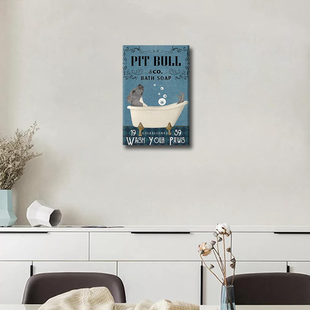 Funny Decor Pit Bull Bathroom Wall Decor Dog Poster Farmhouse Decor Bulldog Canvas Framed Wall Art Bathtub Decor Home Toilet Wall Decoration Ready to Hang - Image 3
