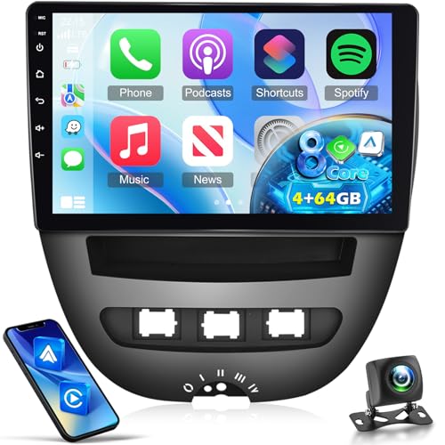 [8 Core 4+64G] Autoradio Android pour Peugeot 107 / Citroen C1 / Toyota Aygo 2005-2014 avec Carplay et Android Auto - 10.1 inch IPS Touchscreen Car Radio - DSP...