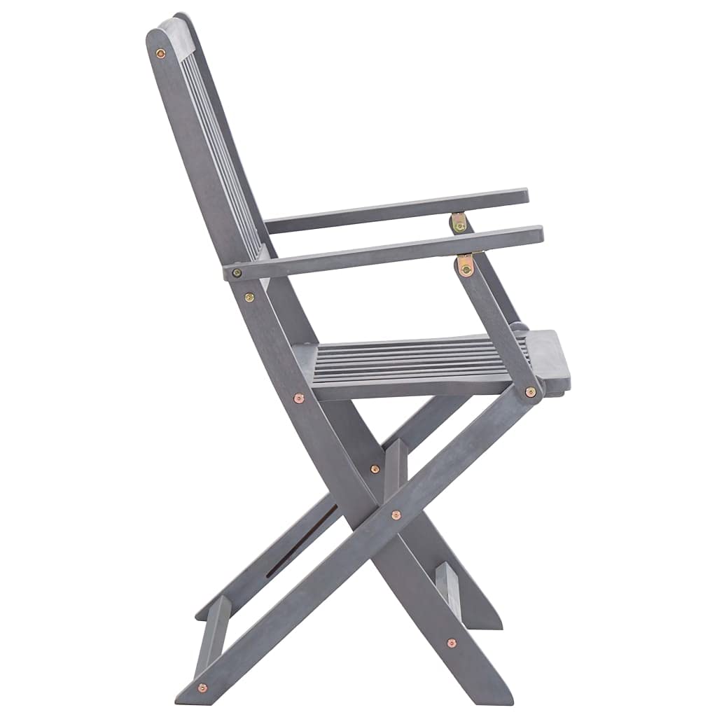 Set da pranzo da giardino in legno massello di acacia grigio con 1 tavolo da pranzo e 4 sedie pieghevoli, resistente alle intemperie e durevole, carico massimo 110 kg per seduta