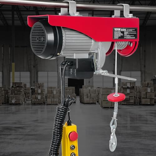 VEVOR Elektrische Seilwinde, 1200 kg Motorwinde mit 4,2 m kabelgebundener Fernbedienung, 12 m Hubhöhe mit Einzelkabel, Einzel-/Doppelschlingen, Not-Aus, Hebezeug für Garage, Lager, Fabrik