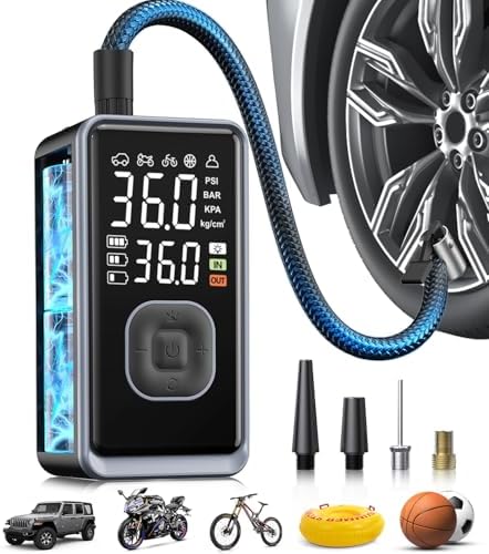 Tire Inflator Portable Air Compressor, 150PSI Cordless Mini Air Pump with Digital Pressure, Bike Pump, 3X Fast Inflation Tire Inflator for Car, Motorcycle, Bike, Ball-LED Light and Auto Shut-Off