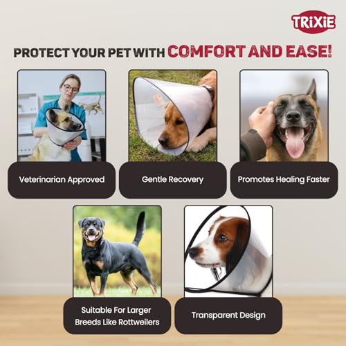 Image of Trixie: - Protective Dog Collar with Velcro | Prevents The Pet from Licking or Chewing Wounds or Bandages | with Velcro Clasp for Quick & Accurate Installation - L-XL, 50-58 cm /28 cm | Soft Velcro recovery collar for safe healing and post-surgery protection.