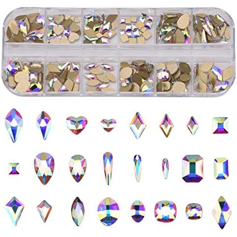 240pcs Popular 12 Styles FlatBack Crystals Mix Sizes Multi Shapes Glass Crystal AB Rhinestones For Nail Art Craft 3D Decorations Flat Back Stones Gems Set Box Cover