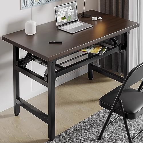 Escritorio compacto plegable de 2 niveles, no necesita montaje, ahorra espacio, mesa de computadora para oficina en casa y espacios pequeños, color negro (100 x 50 cm)