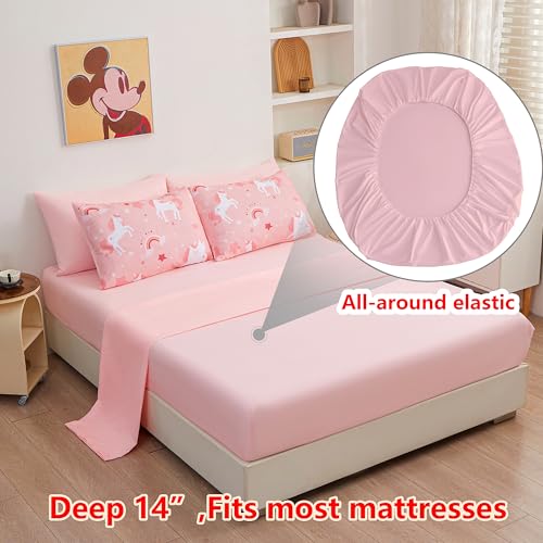 Image of Bedding Set Queen Size Pink Unicorn 7pcs Bed in A Bag, All Season Dreamy Unicorn Printed, Soft Microfiber Comforter Set with Sheets, Pillowcase & Sham for Girls Kids Teens (7 Piece Queen)