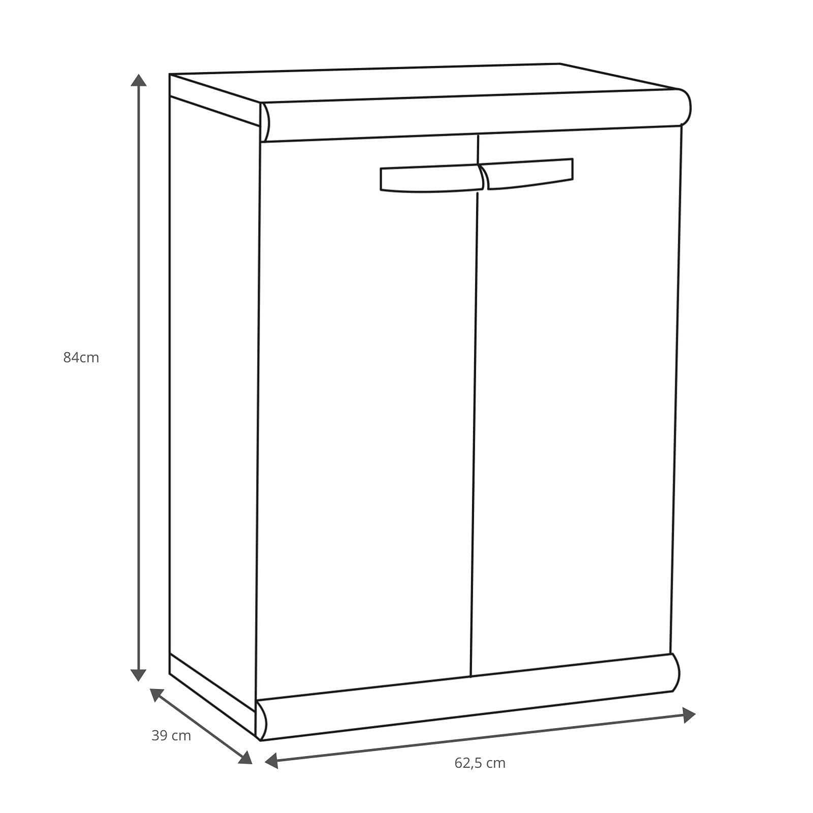 Gardiun Armario Bajo de Jardín Sintra 2 62,5x39x84 cm en Resina con 1 Balda y 2 Puertas, Protección UV, Color Gris