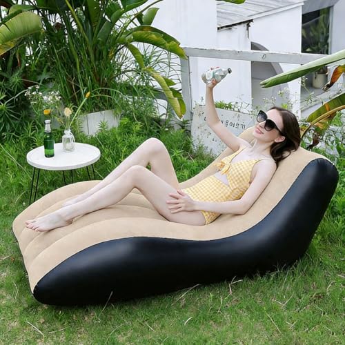 Sillón hinchable impermeable que no pierde aire sofá flocado con reposapiés 3