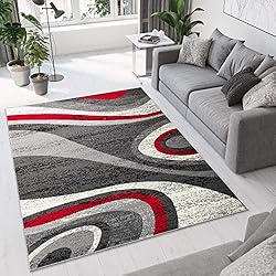 TAPISO Dream Alfombra de Salón Dormitorio Habitación Infantil Oficina Sala de Estar Diseño Moderno Gris Oscuro Rojo Crema Alfombra de Pelo Corto Suave 80 x 150 cm