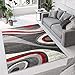 Price comparison product image TAPISO Dream Area Rug Living Room Bedroom Short Pile Abstract Modern Waves Grey Red Durable Carpet Size - 200 x 300 cm (6ft7 x 9ft10)