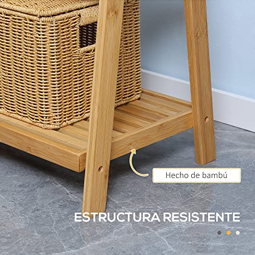 HOMCOM Toallero de Pie de Bambú con 3 Barras Toallero Escalera Plegable con 3 Estantes de Almacenamiento para Baño Lavadero 53x30,5x152 cm Natural - imagen 4