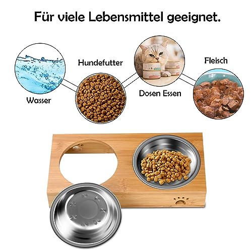 Hundenapf Erhöht Bambus, OXYEFEI Personalisierter Katzennapf mit Namen Text Design und rutschfest Bambussockel Für Kleine und Mittelgroße Katzen/Hunde