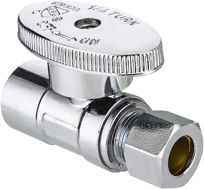 5-Pack EFIELD 1/4 Turn Straight Stop Valve Sweat 1/2" X 3/8" OD Compression Connection, Chrome Plated,(VALVE146-5PCS)