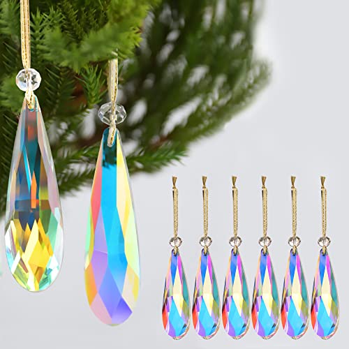 Crystal Glass Christmas Ornaments, 6Pcs Teardrop Prism Hanging Crystals For Christmas Tree,Centerpieces,Wedding,Party Decor (Crystal Ab) #TOP27