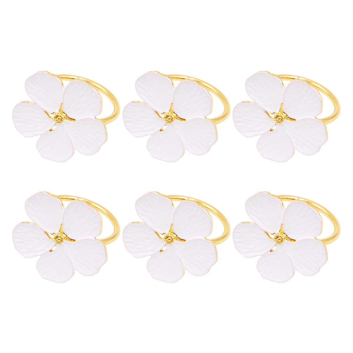 WANGCL Set of 6 Napkin Ring Holder White Floral Serviette Buckles for Wedding Party Banquet Thanksgiving Christmas Dinner Table Décor（White）